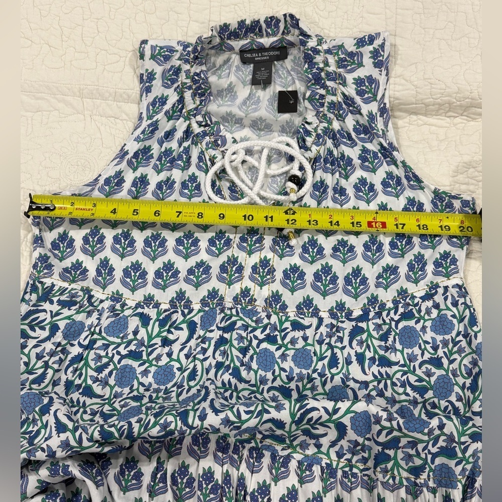 Chelsea & Theodore Womens White Blue Sleeveless Maxi Dress Size M Boho Floral - Picture 7 of 10